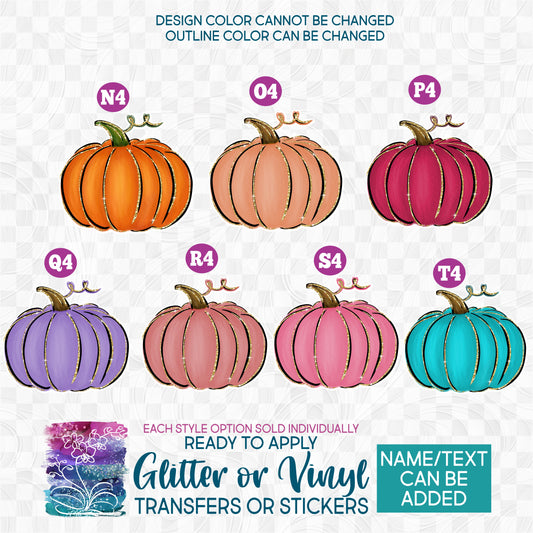 SBS-354-1 Fall Pumpkin Pumpkins Orange Burgundy Purple Pink Teal Blue Made-to-Order Iron-On Transfer or Sticker