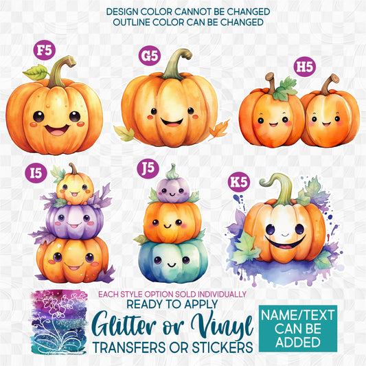 SBS-354-1 Cute Kawaii Fall Pumpkin Pumpkins Orange Leaves Autumn Made-to-Order Iron-On Transfer or Sticker