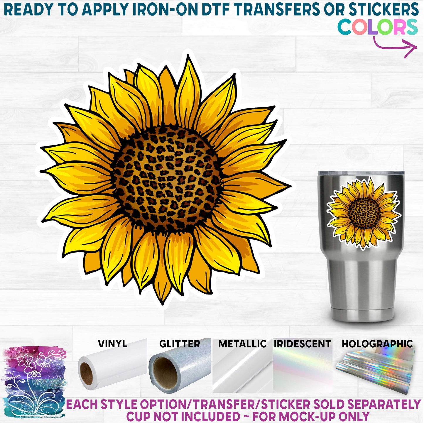 (s354) Fall Leopard Sunflower Printed Heat Transfer or Sticker