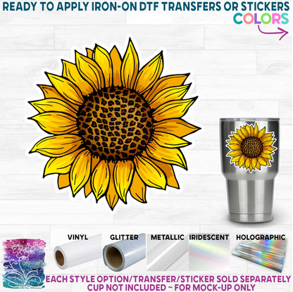 (s354) Fall Leopard Sunflower Printed Heat Transfer or Sticker