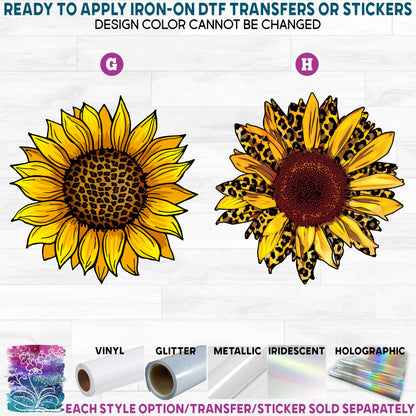 (s354) Fall Leopard Sunflower Printed Heat Transfer or Sticker