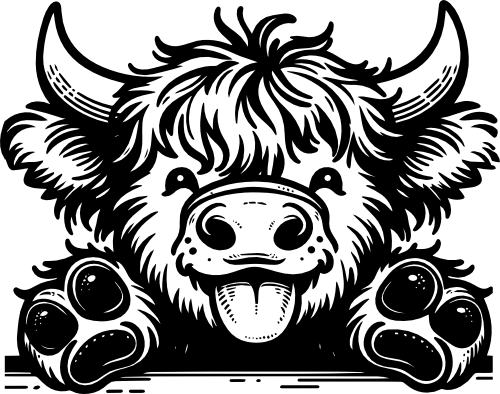 (s356-08-F) Cute Peeking Animals Highland Cow