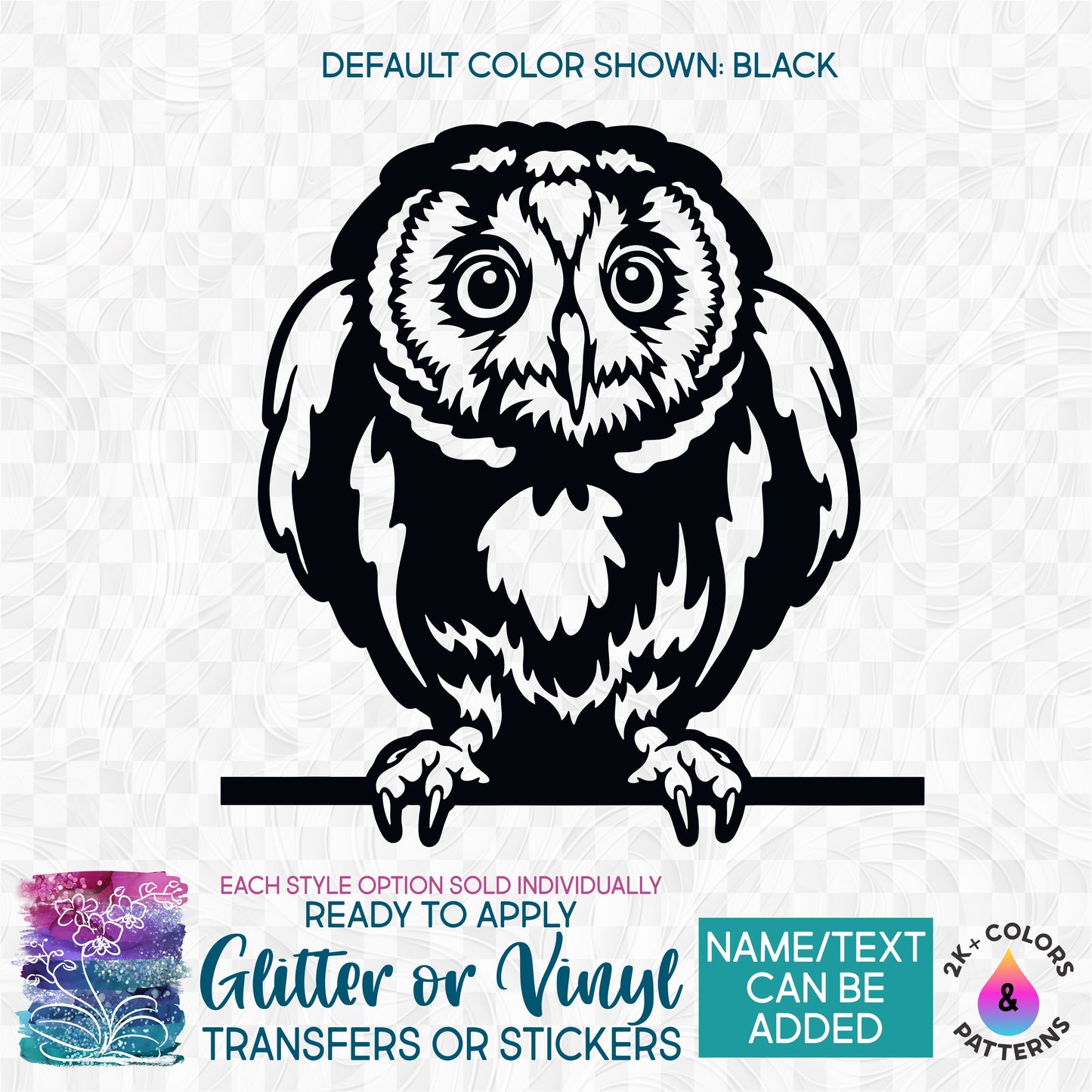 (s356-F2) Peeking Birds Owl Glitter or Vinyl Iron-On Transfer or Sticker