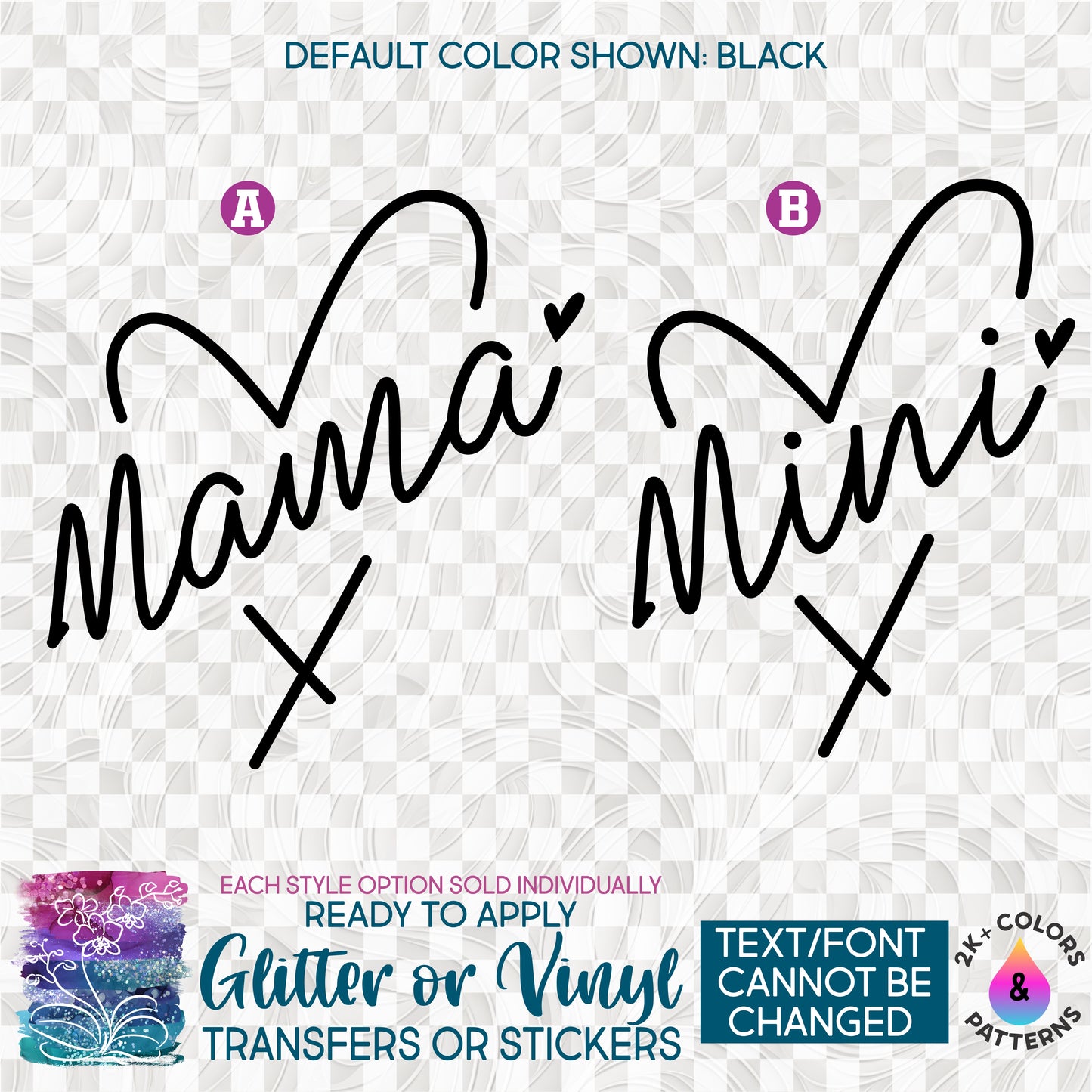(s357-1) Mama Mini Heart Glitter or Vinyl Iron-On Transfer or Sticker