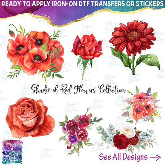 (s359-3) Watercolor Shades of Red Flowers Collection