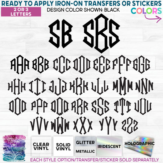 s35-7 Diamond Block Monogram Made-to-Order Iron-On Transfer or Sticker