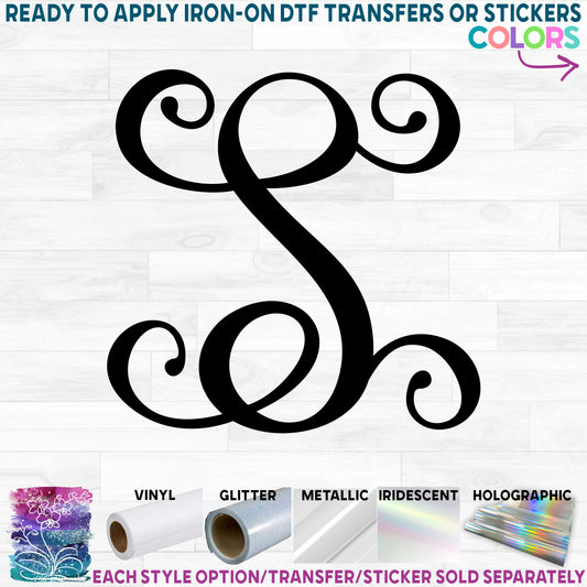 (s035-1U) Vine 1 Uppercase Monogram Single Letters Printed Heat Transfer or Sticker