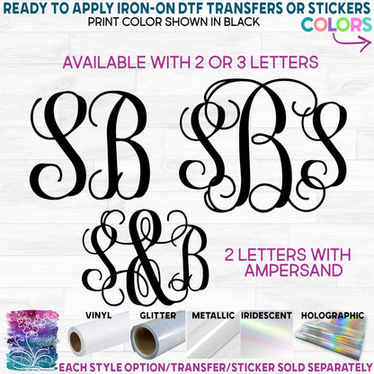 (s035-2) Vine2 Monogram Printed Heat Transfer or Sticker