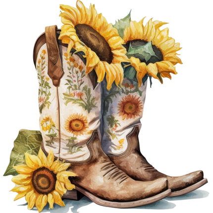 (s036-3-D2) Cowboy Boots with Sunflowers