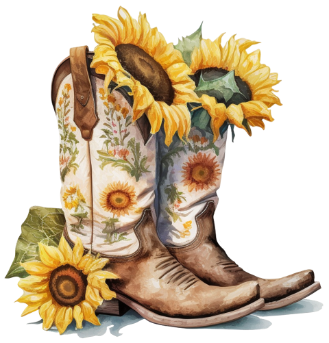 (s036-3-D2) Cowboy Boots with Sunflowers
