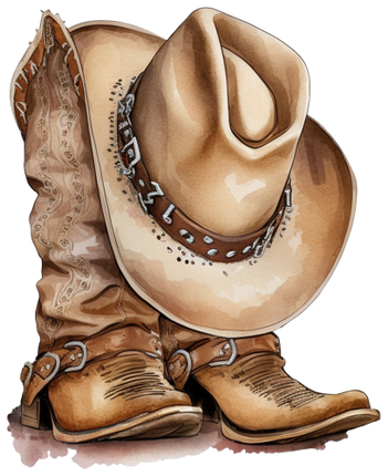 (s036-3-E2) Cowboy Boots & Hat