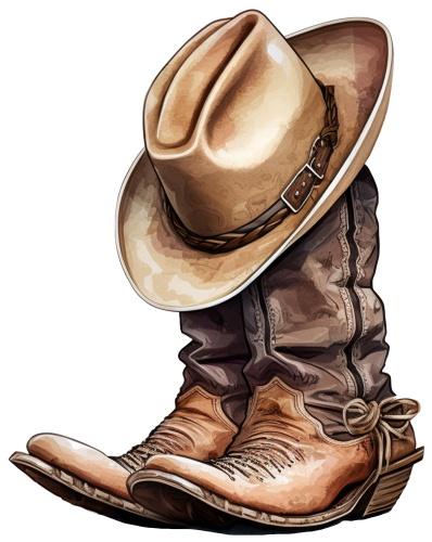 (s036-3-F2) Cowboy Boots & Hat