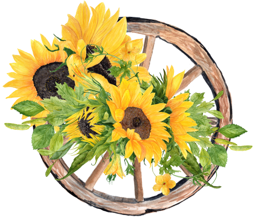 (s036-3-N2) Wagon Wheel with Sunflowers