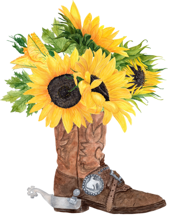 (s036-3-O2) Cowboy Boots with Sunflowers