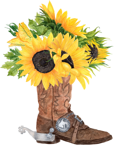 (s036-3-O2) Cowboy Boots with Sunflowers