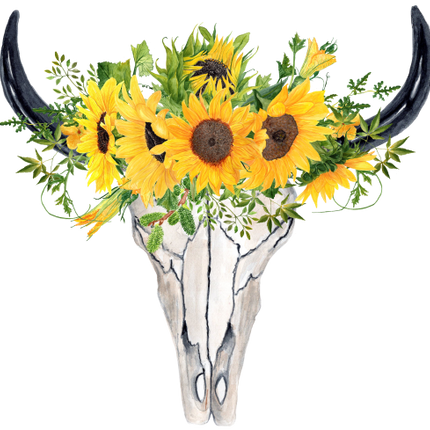(s036-3-Q2) Cow Skull Sunflowers