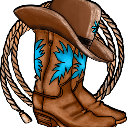 (s036-3-Q) Cowboy Boots & Hat Rope