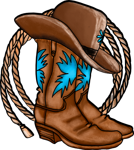 (s036-3-Q) Cowboy Boots & Hat Rope