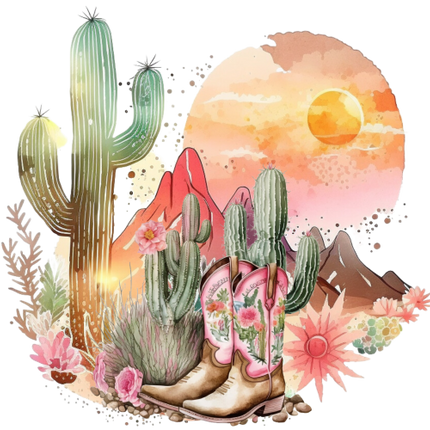 (s036-3-R2) Western Desert Sunset Sunrise Cowboy Boots