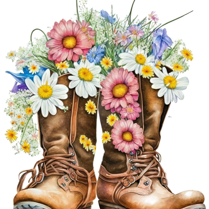 (s036-3-T) Cowboy Boots with Wildflowers
