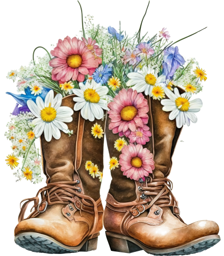 (s036-3-T) Cowboy Boots with Wildflowers
