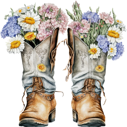 (s036-3-U) Cowboy Boots with Wildflowers