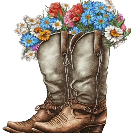 (s036-3-V) Cowboy Boots with Wildflowers