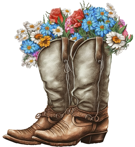 (s036-3-V) Cowboy Boots with Wildflowers