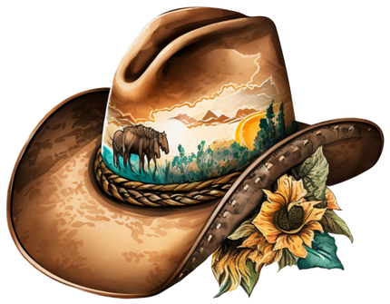 (s036-3-Y) Cowboy Hat with Sunflowers