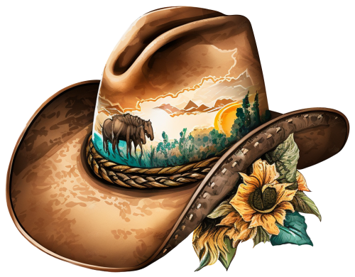 (s036-3-Y) Cowboy Hat with Sunflowers