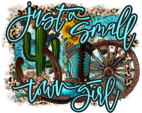 (s036-4C) Just a Small Town Girl Western Cowboy boots Sunflowers Leopard Turquoise