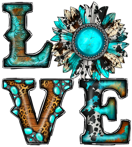 (s036-4F) Western Stacked Love Sunflower Turquoise Cow Leopard