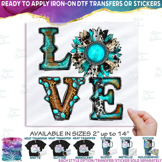 (s036-4F) Western Stacked Love Sunflower Turquoise Cow Leopard