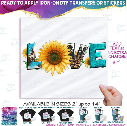 (s036-4G) Western Love Sunflower Turquoise Cow Leopard