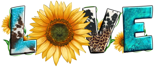 (s036-4G) Western Love Sunflower Turquoise Cow Leopard