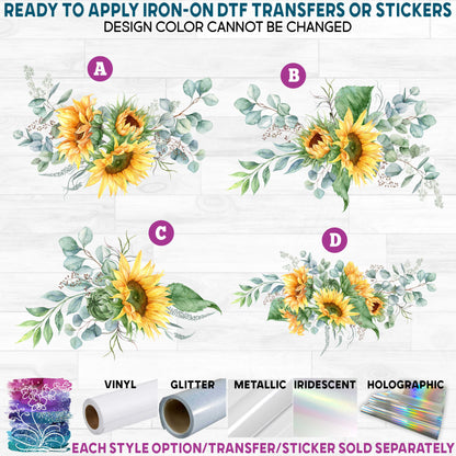 (s360) Sunflower Sunflowers Eucalyptus Lavender Watercolor Flowers Printed Heat Transfer or Sticker