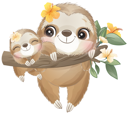 (s361-1-A) Mama & Baby Sloth Yellow Flowers