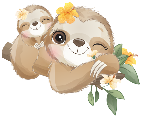 (s361-1-B) Mama & Baby Sloth Yellow Flowers