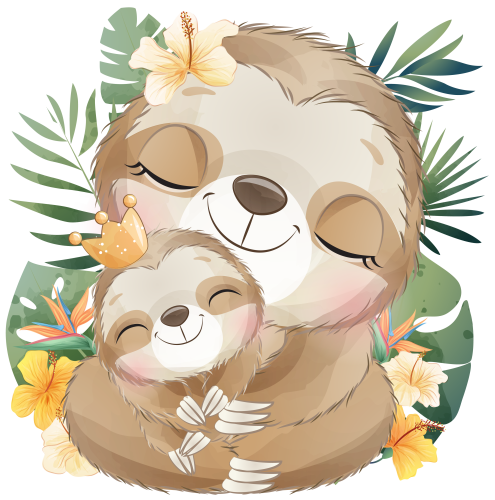 (s361-1-C) Mama & Baby Sloth Yellow Flowers