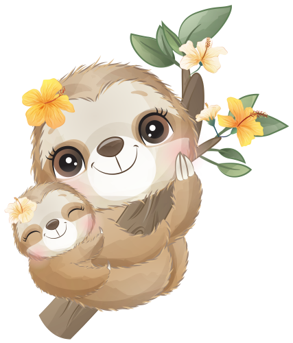 (s361-1-F) Mama & Baby Sloth Yellow Flowers
