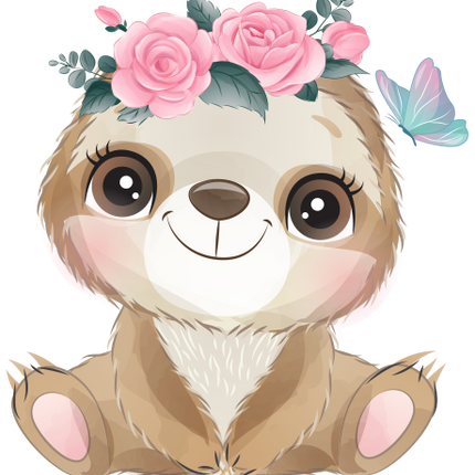 (s361-2-G) Sloths Pink Flowers Butterfly