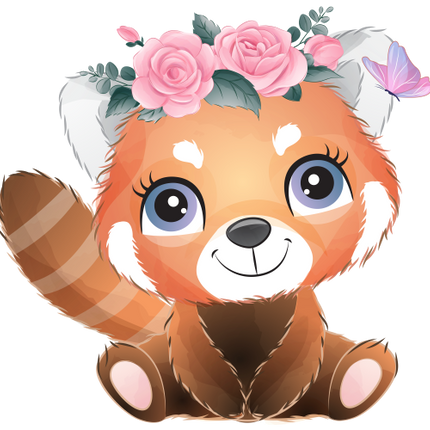 (s361-2-H) Red Panda Pink Flowers