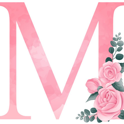 (361-02) Rose Roses Floral Monogram Letter All Letters A-Z Numbers 0-9