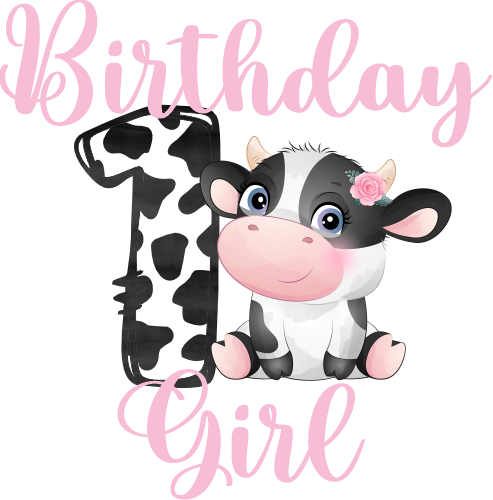 (s361-04) Birthday Girl Boy Name Age Cow Custom Text