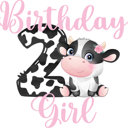 (s361-04) Birthday Girl Boy Name Age Cow Flowers Custom Text