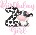 (s361-04) Birthday Girl Boy Name Age Cow Flowers Custom Text