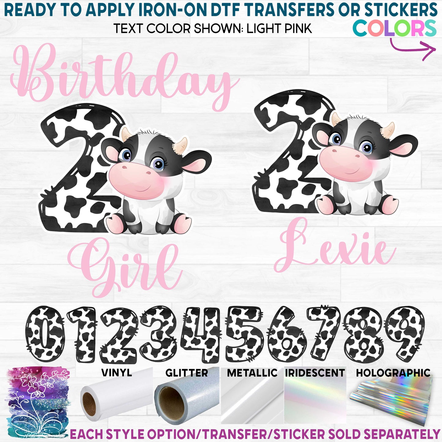 (s361-03) Birthday Girl Name Age Cow Custom Text