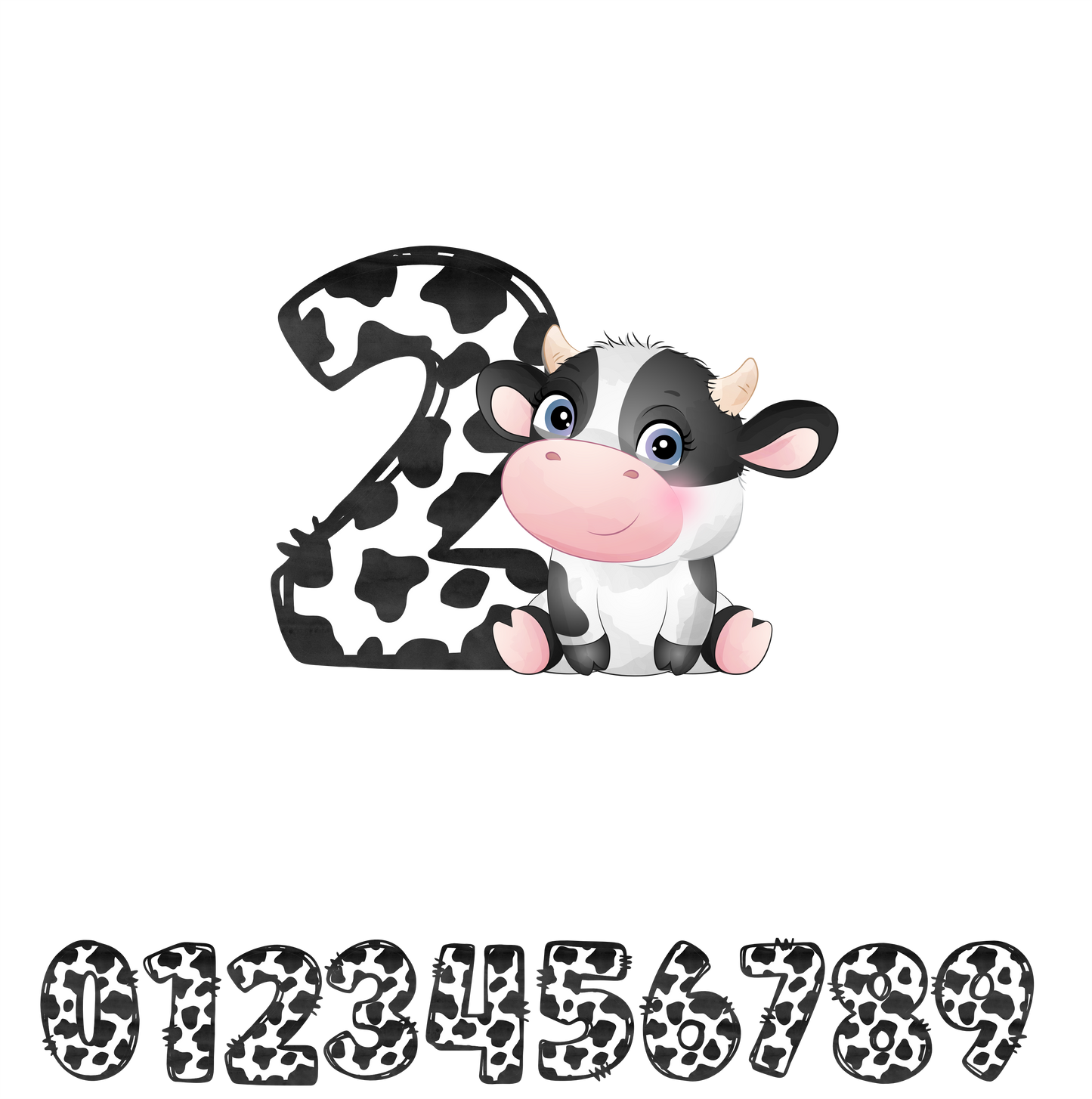 (s361-03) Birthday Girl Name Age Cow Custom Text