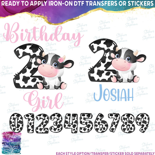 (s361-04) Birthday Girl Boy Name Age Cow Custom Text