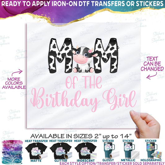 (s361-3) Mom of the Birthday Girl Cow Family Custom Text